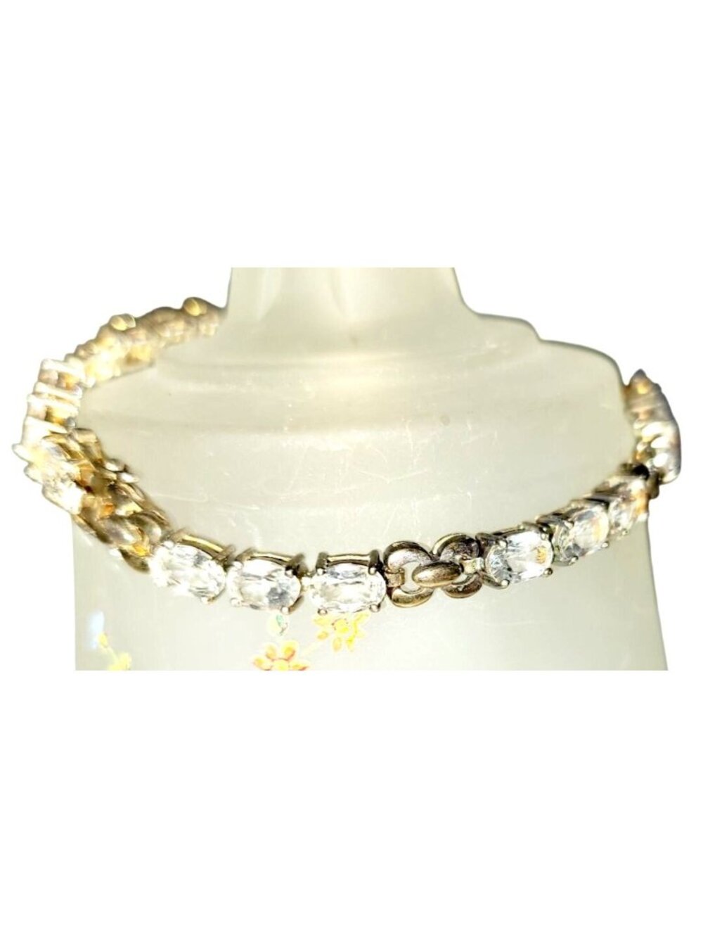 Vintage Oval CZ Diamonds Gold Over Sterling Silver Tennis Bracelet 8" Gold Tone - Picture 5 of 11